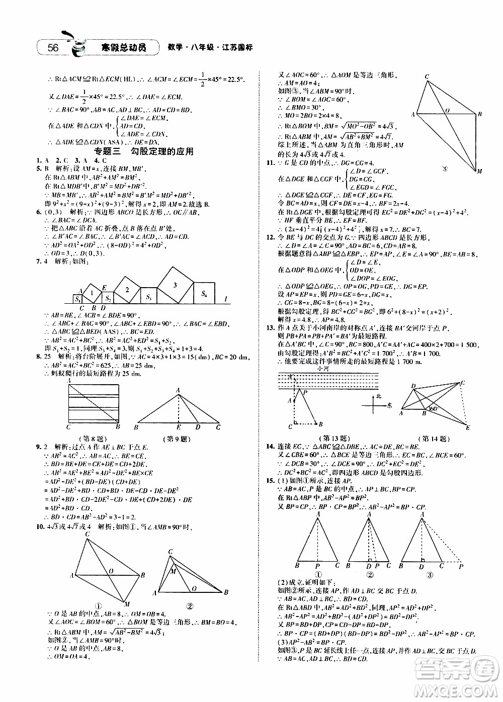 經(jīng)綸學(xué)典2020年寒假總動員數(shù)學(xué)八年級江蘇國際版參考答案