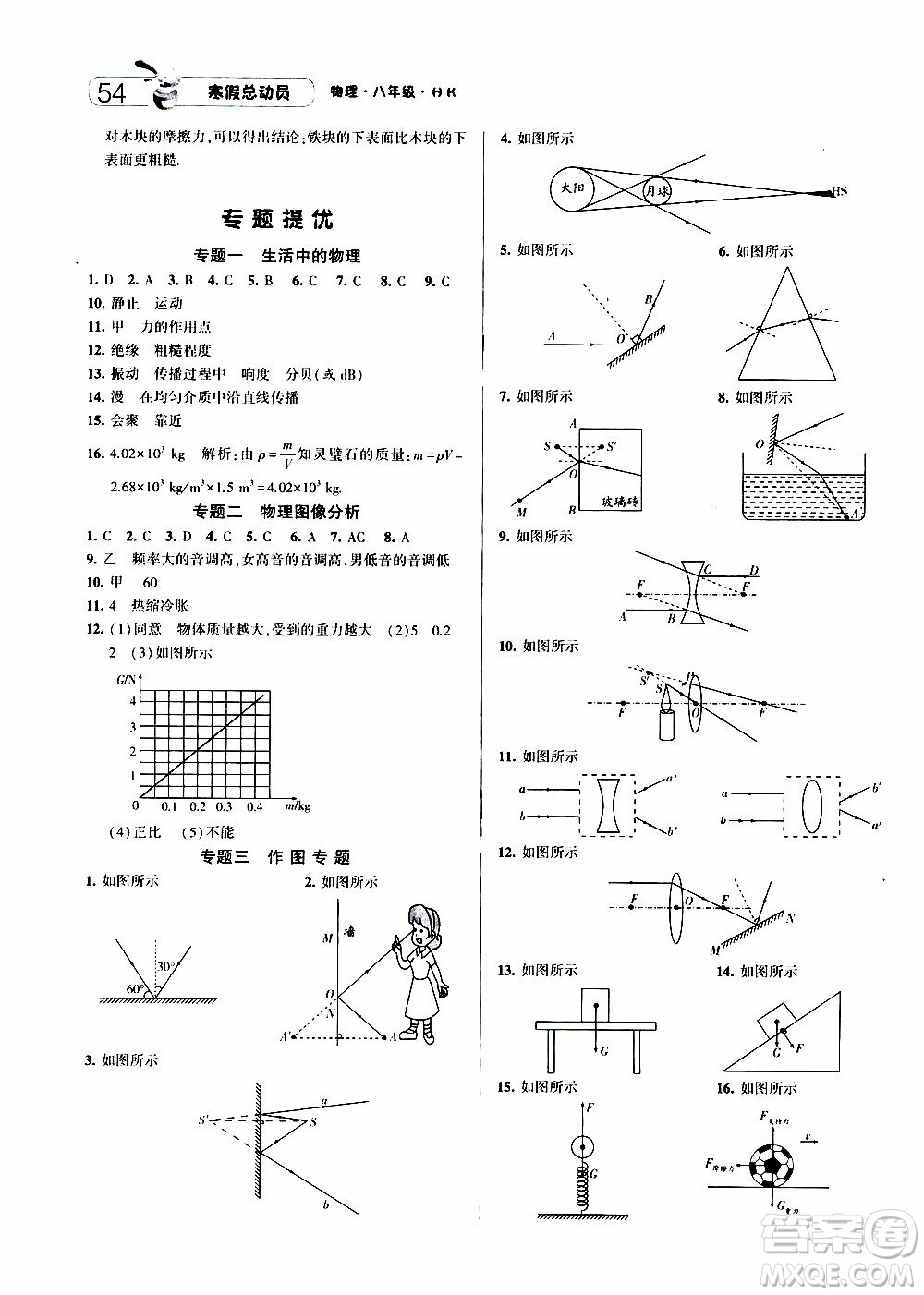 經(jīng)綸學(xué)典2020年寒假總動員物理八年級HK滬科版參考答案