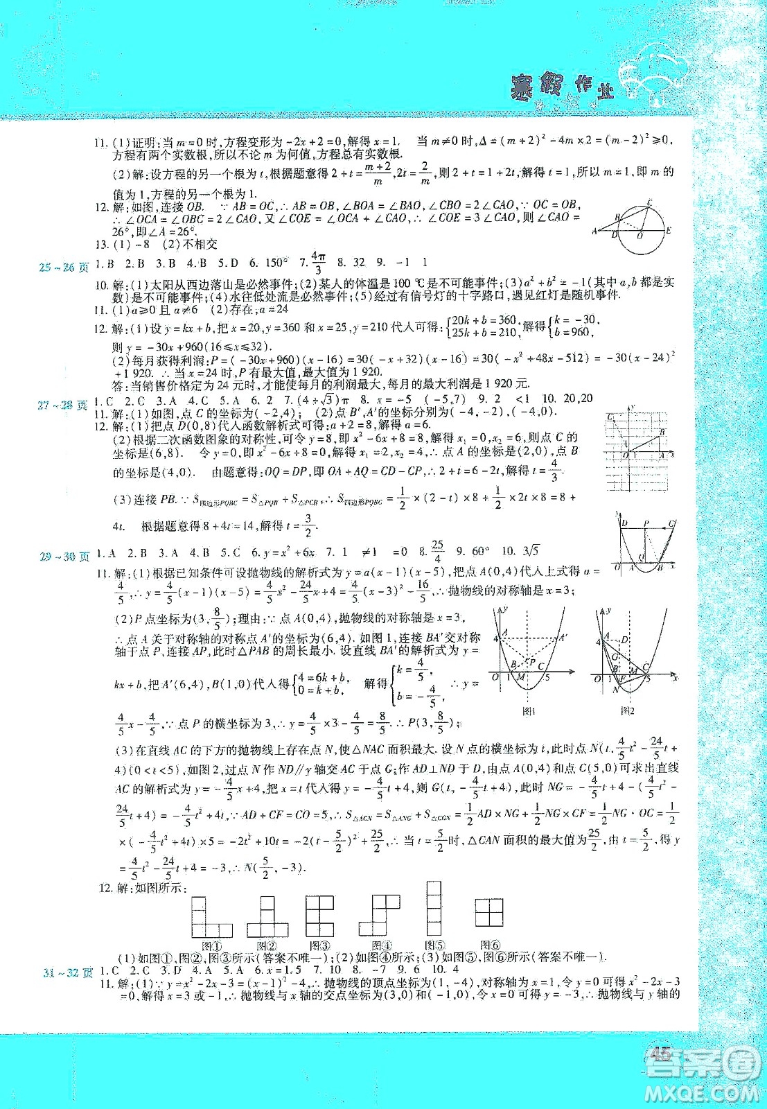 中原農(nóng)民出版社2020年豫新銳圖書(shū)假期園地寒假作業(yè)九年級(jí)數(shù)學(xué)答案