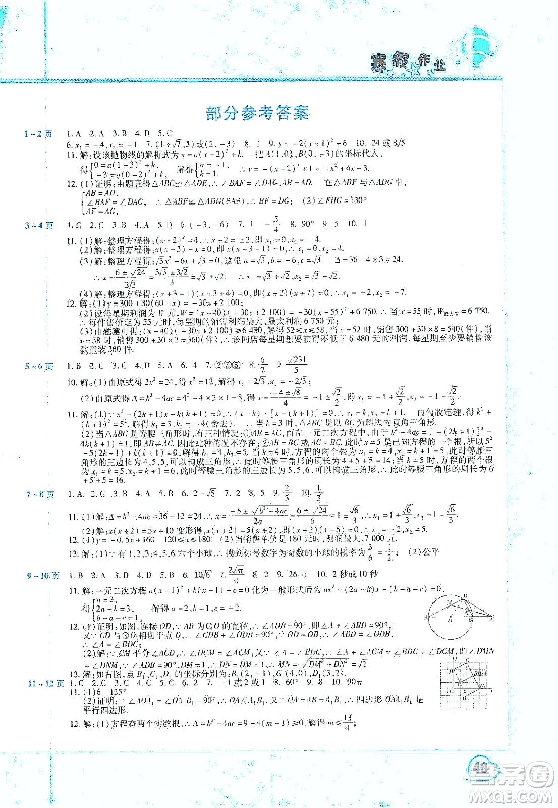 中原農(nóng)民出版社2020年豫新銳圖書(shū)假期園地寒假作業(yè)九年級(jí)數(shù)學(xué)答案