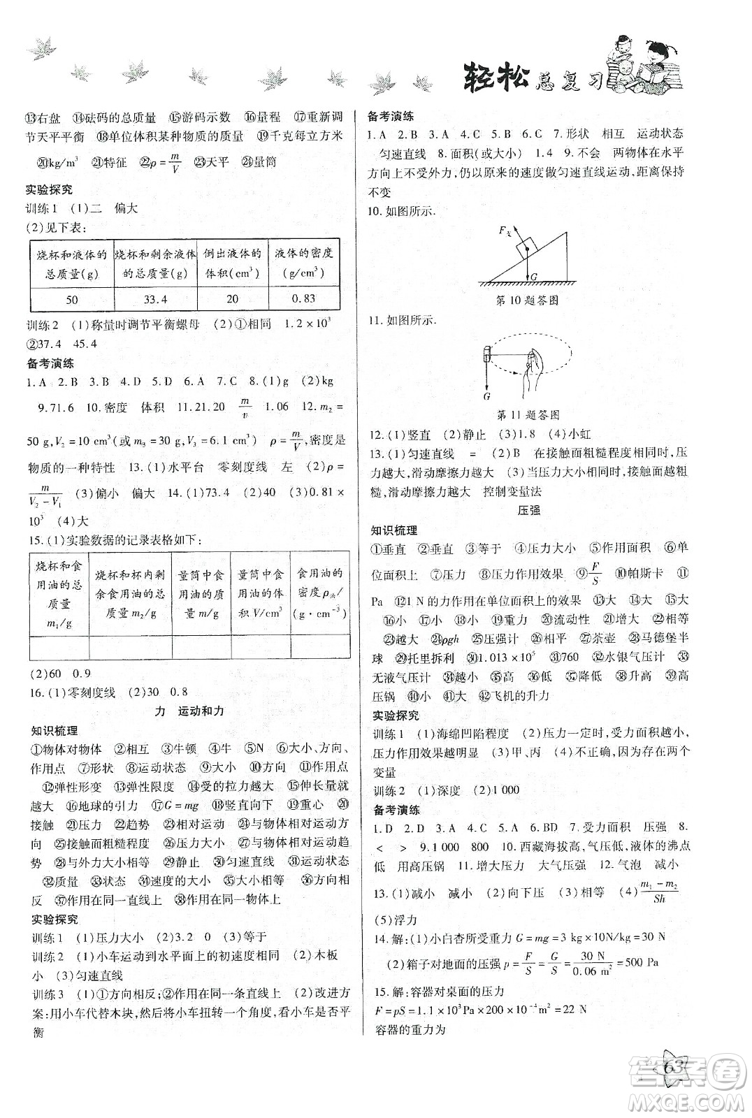 河北科學(xué)技術(shù)出版社2020河北中考輕松總復(fù)習(xí)寒假作業(yè)九年級物理答案