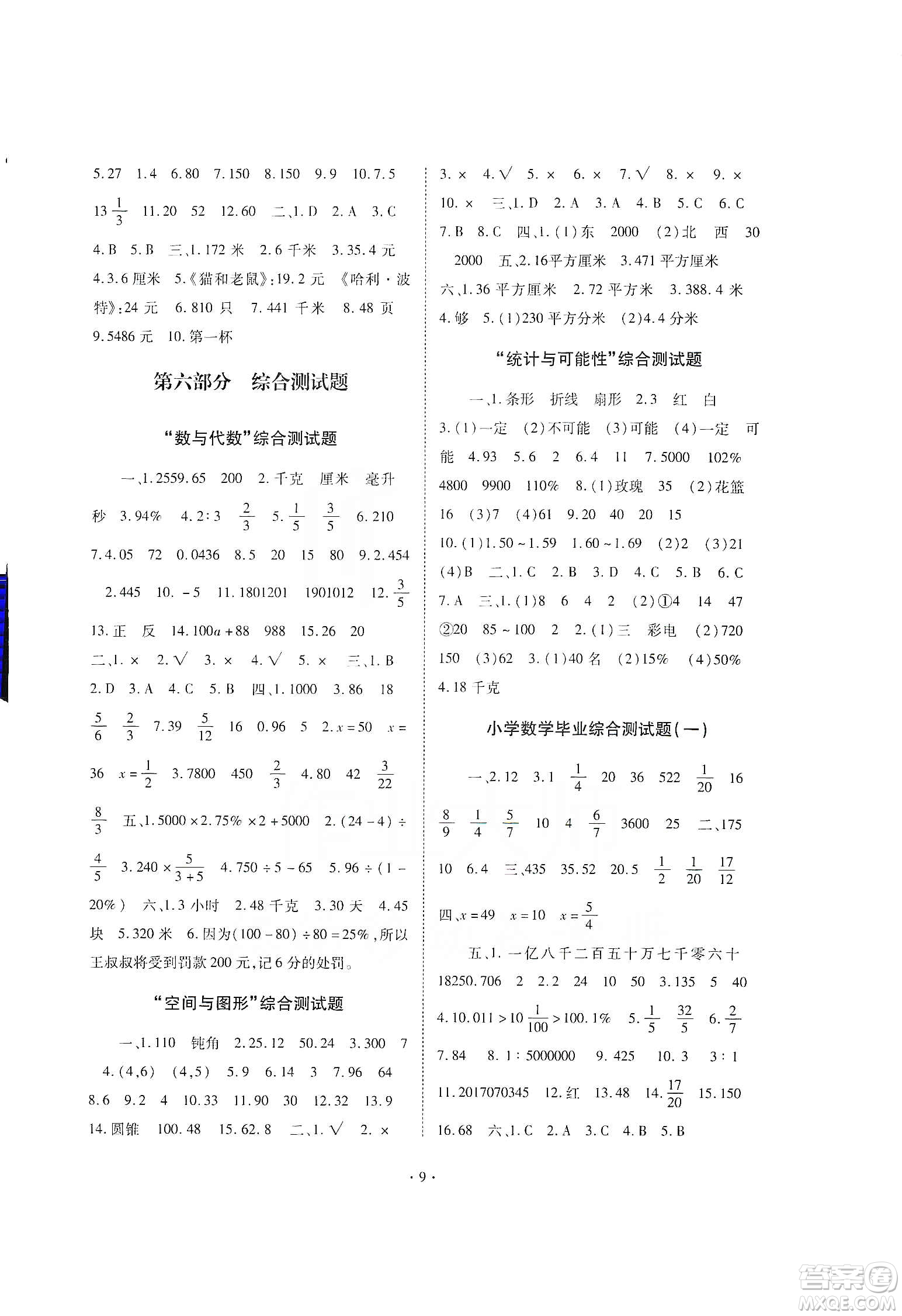 重慶出版社天下圖書2020小學(xué)畢業(yè)總復(fù)習(xí)數(shù)學(xué)答案