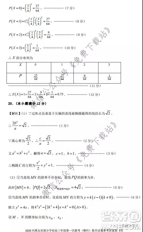 2020年1月甘肅河西五市部分普通高中高三第一次聯(lián)合考試?yán)砜瓶茢?shù)學(xué)試題及答案