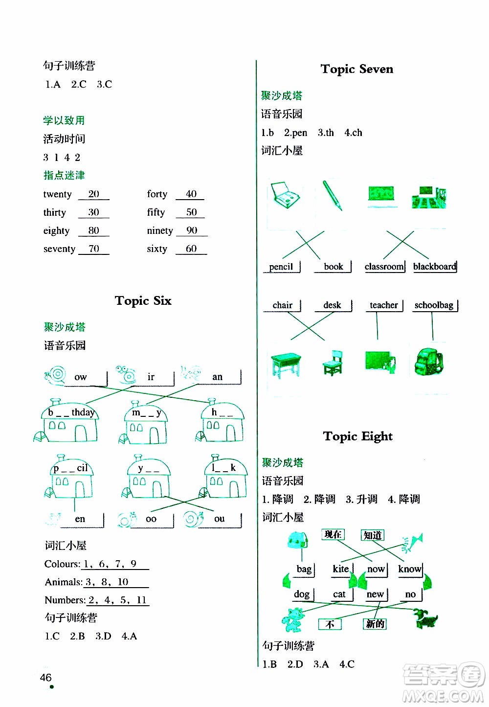 遼寧師范大學(xué)出版社2020年3年級起點(diǎn)寒假樂園三年級英語最新版參考答案