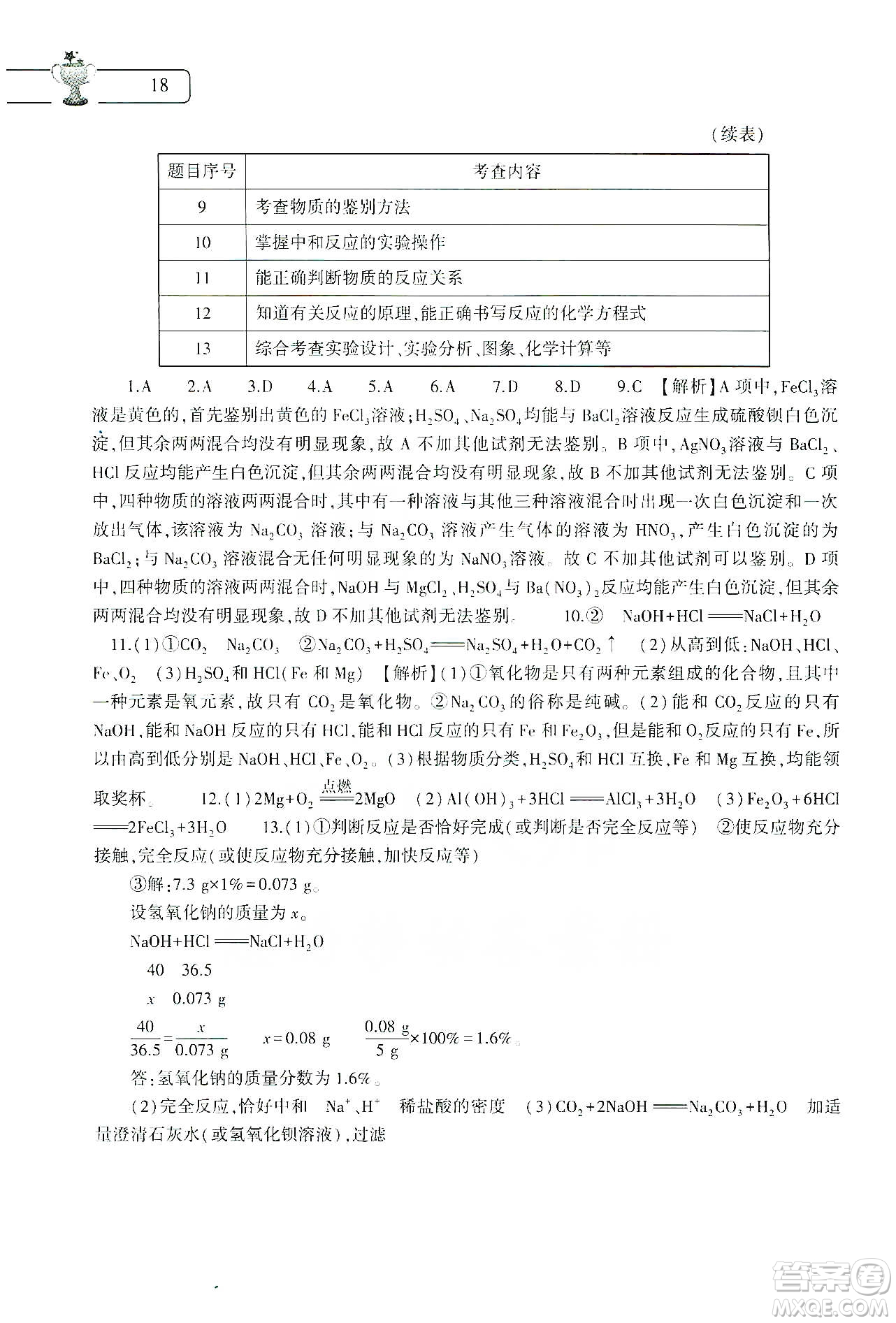 大象出版社2020化學寒假作業(yè)本九年級通用版答案