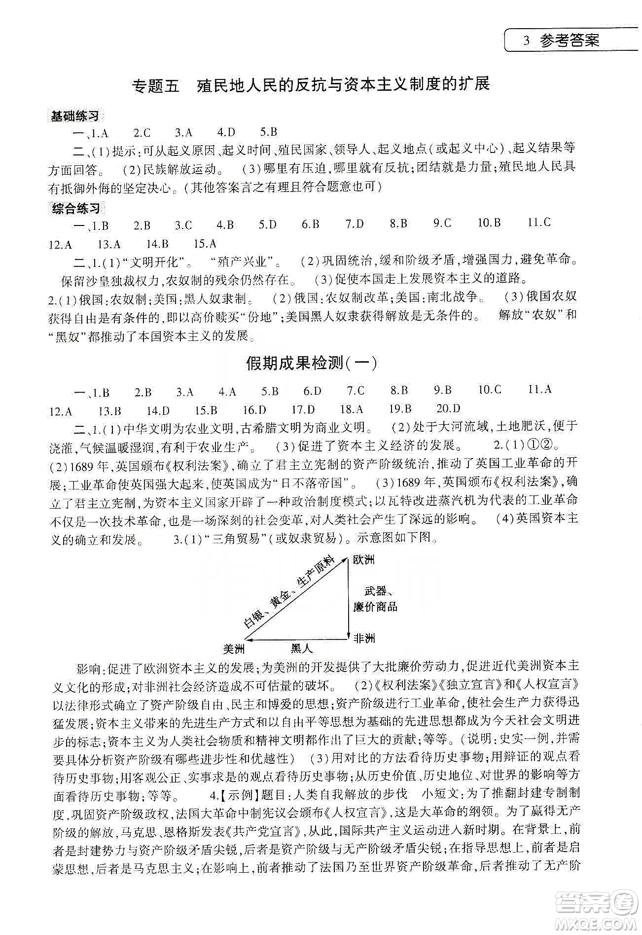 大象出版社2020歷史寒假作業(yè)本九年級人教版答案