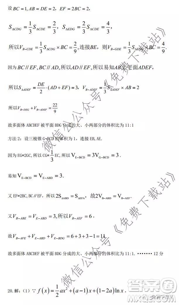 荊荊襄宜四地七校考試聯(lián)盟2020屆高三元月聯(lián)考文科數(shù)學試題及答案