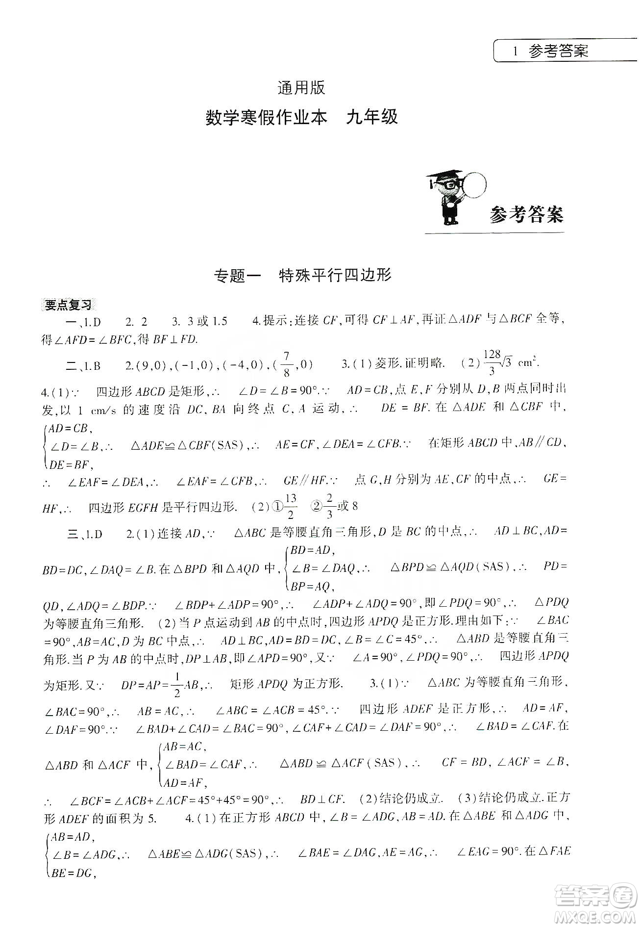 大象出版社2020數(shù)學(xué)寒假作業(yè)本九年級(jí)通用版答案