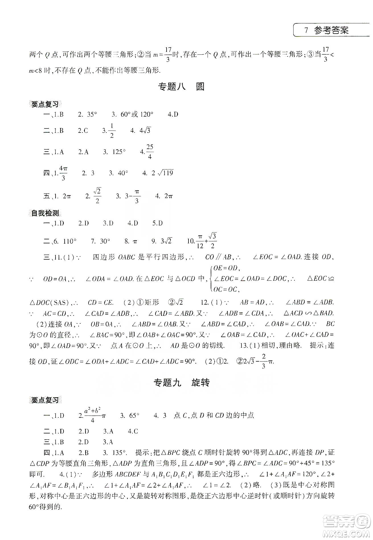 大象出版社2020數(shù)學(xué)寒假作業(yè)本九年級(jí)通用版答案