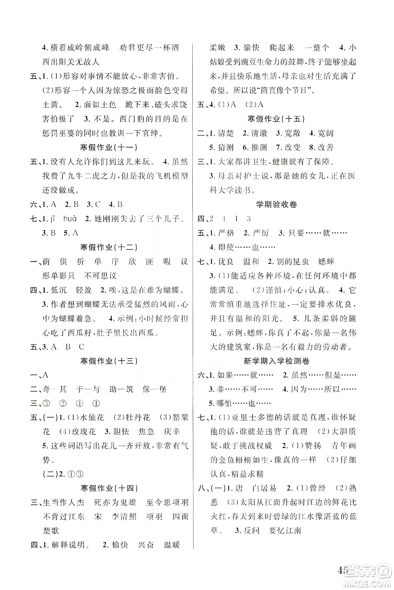 南京大學出版社2020學而優(yōu)寒假作業(yè)本培優(yōu)銜接四年級語文答案