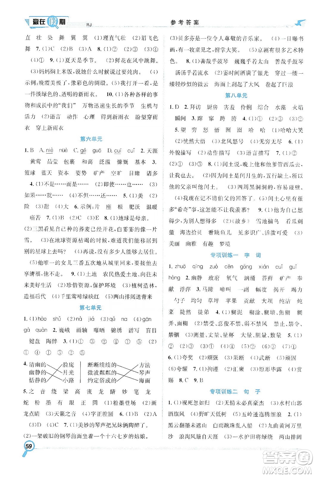 合肥工業(yè)大學(xué)出版社2020宏龍寒假學(xué)期總復(fù)習(xí)贏在假期六年級(jí)語(yǔ)文人教版答案