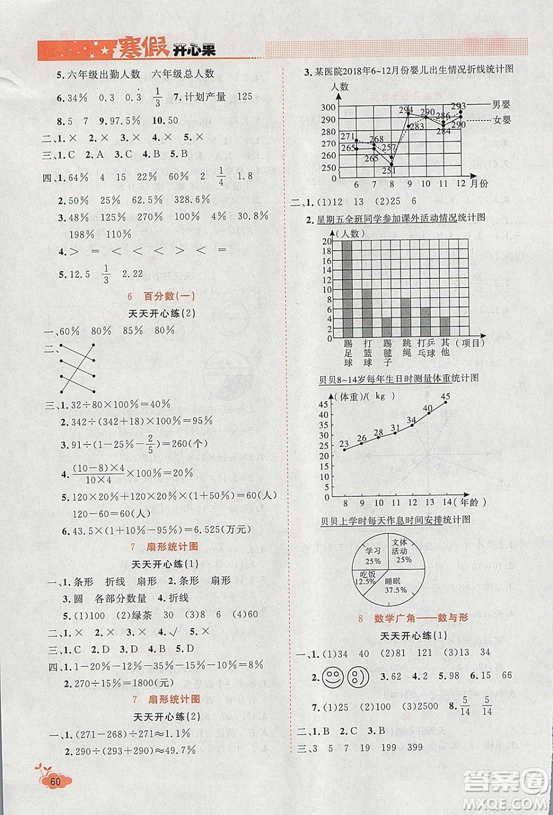 2020年全能測控寒假開心果六年級數(shù)學(xué)RJ人教版參考答案