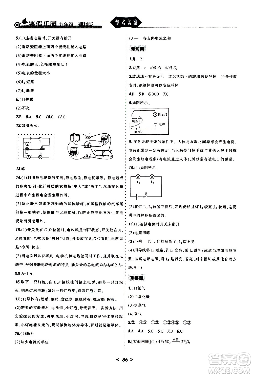 遼寧師范大學(xué)出版社2020年寒假樂(lè)園九年級(jí)理科版參考答案