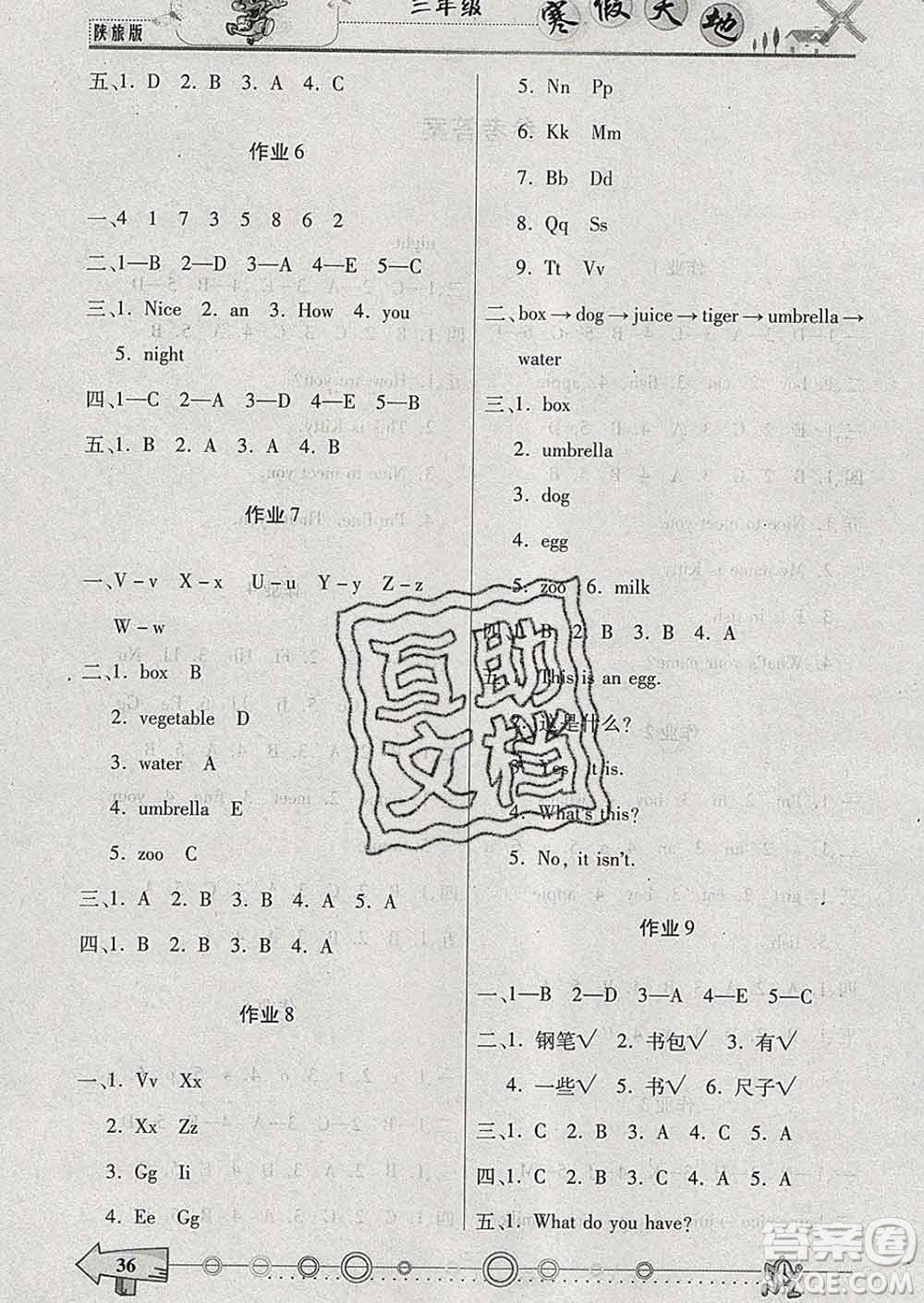 重慶出版社2020年寒假天地三年級英語陜旅版答案