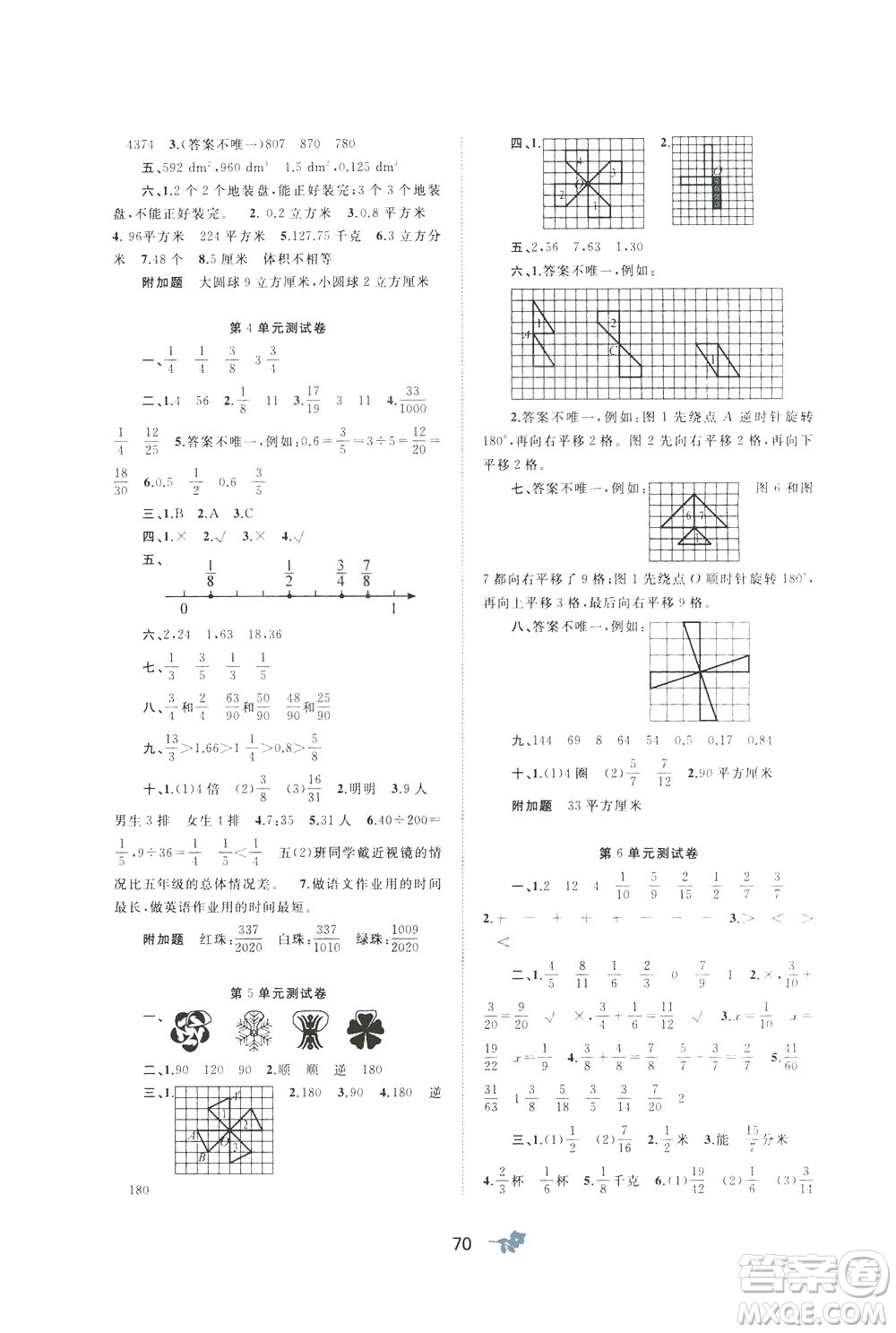 2020年小學新課程學習與測評單元雙測數(shù)學五年級下冊A版參考答案