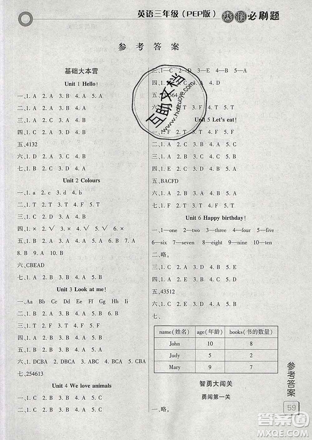 2020年假期總動(dòng)員寒假必刷題三年級(jí)英語(yǔ)人教版答案