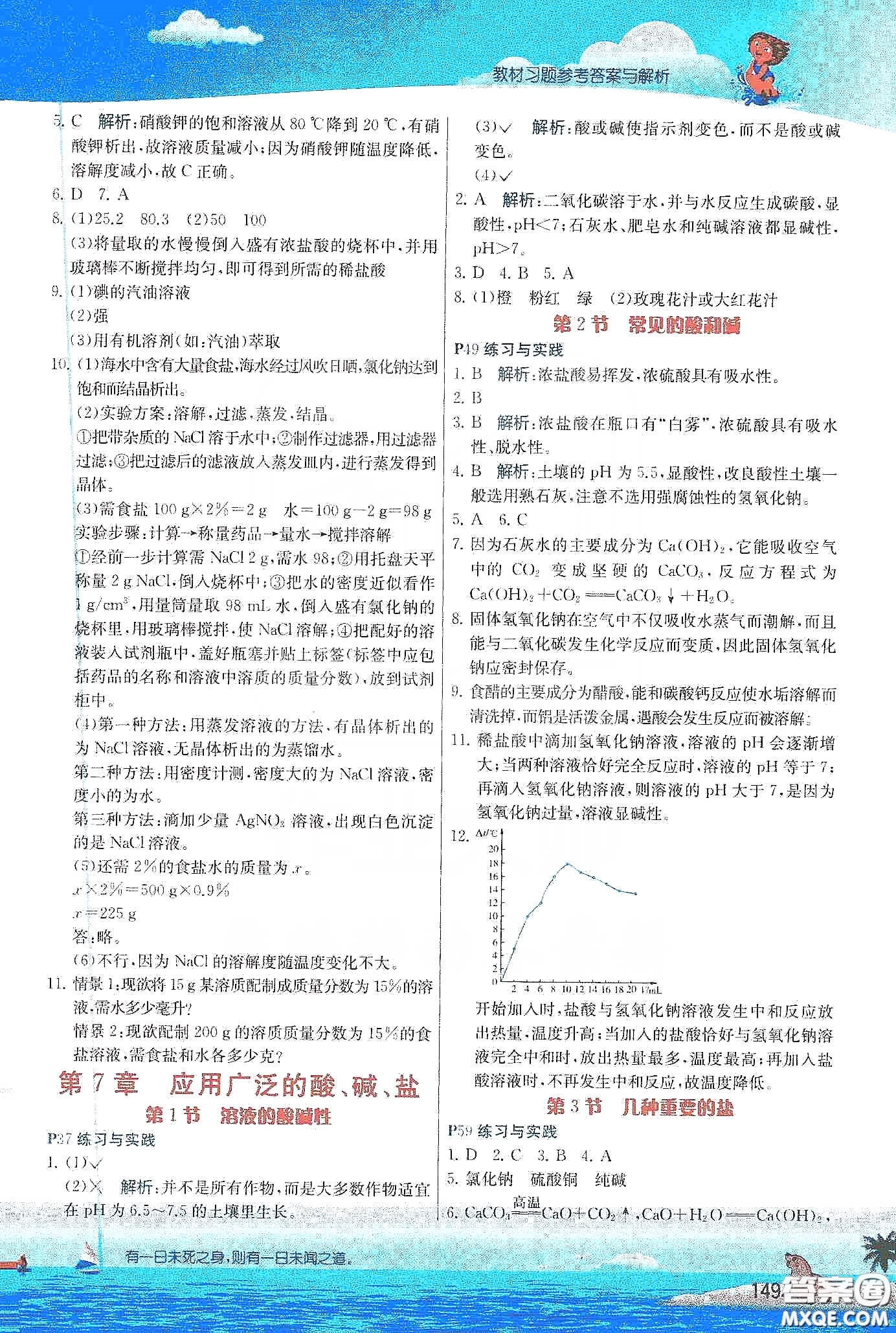 上海教育出版社2020年義務(wù)教育教科書九年級化學(xué)下冊滬教版教材習(xí)題答案