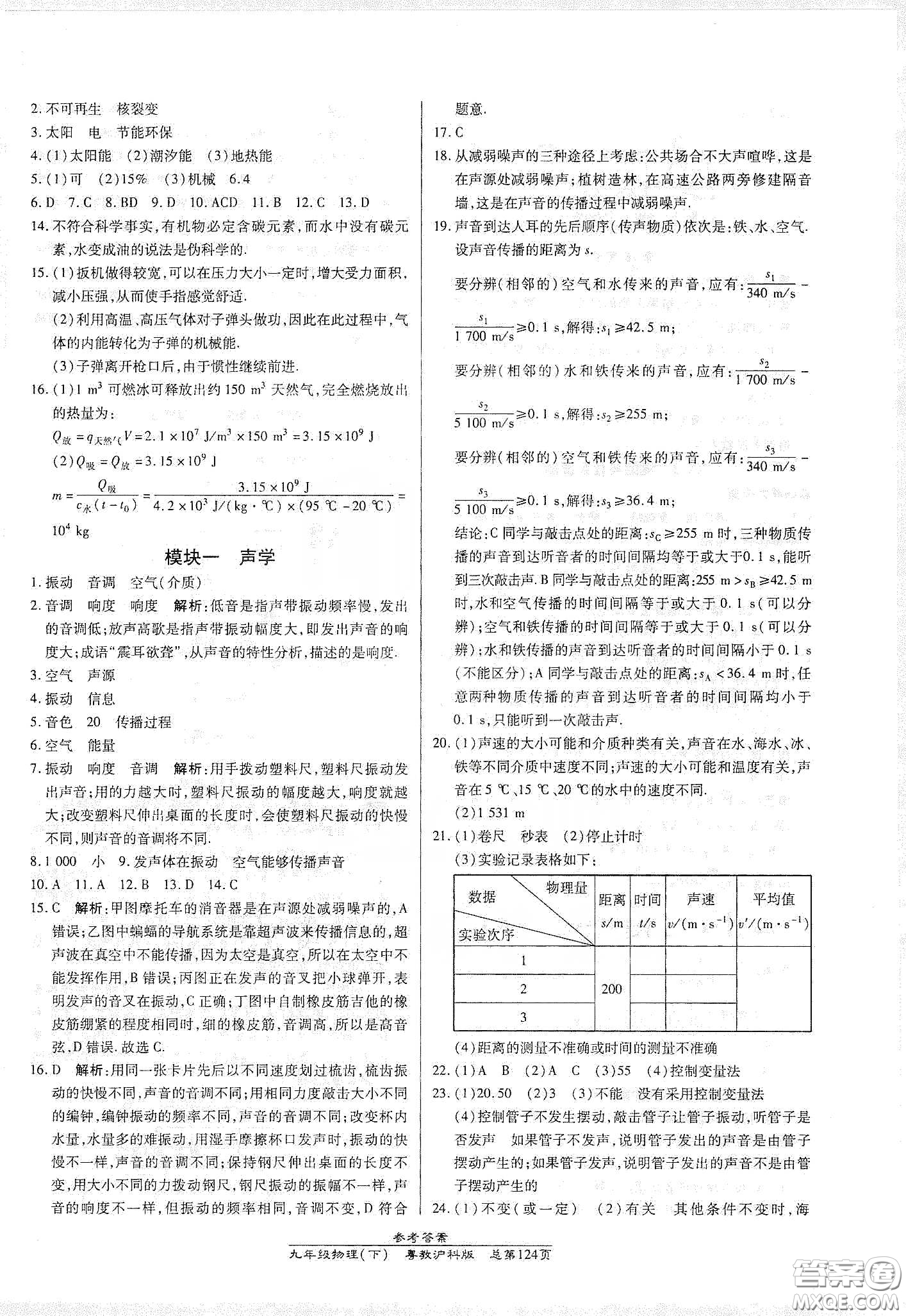 匯文圖書2020卓越課堂九年級物理下冊人教版答案