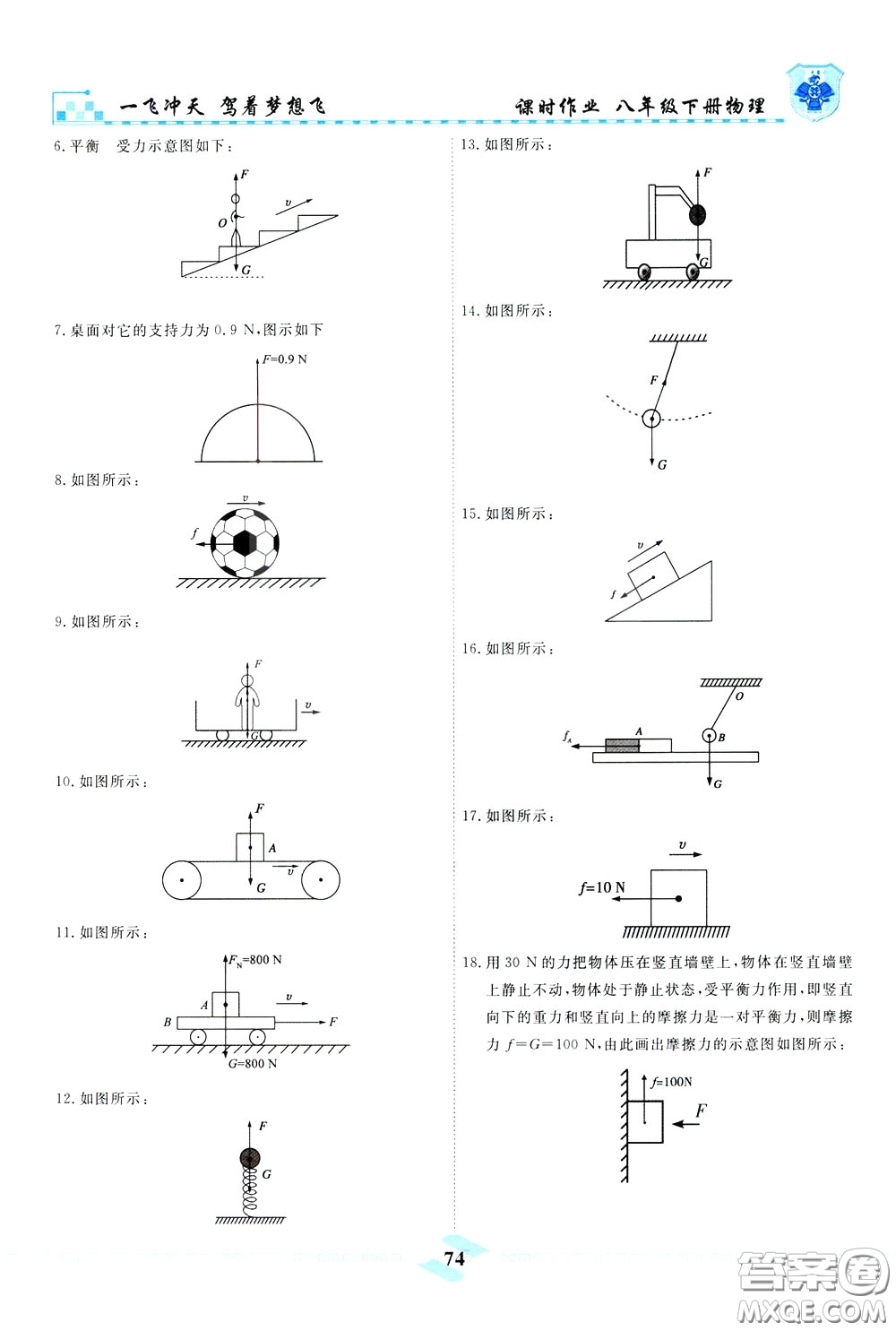 天津人民出版社2020年一飛沖天課時作業(yè)八年級下冊物理參考答案