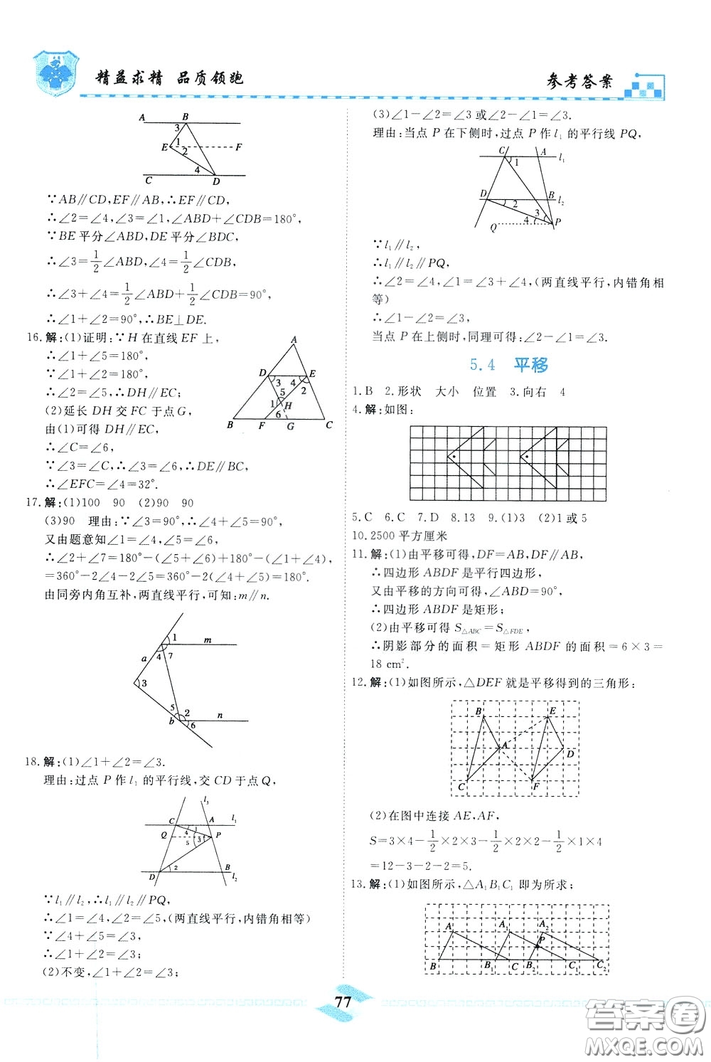 天津人民出版社2020年一飛沖天課時作業(yè)七年級下冊數(shù)學參考答案