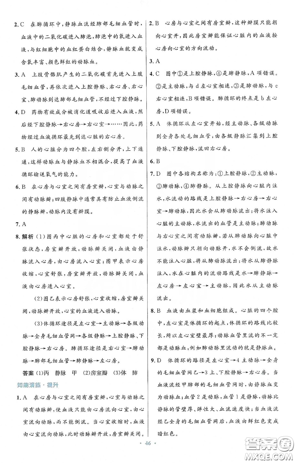 人民教育出版社2020初中同步測控優(yōu)化設(shè)計(jì)七年級生物學(xué)下冊人教版答案