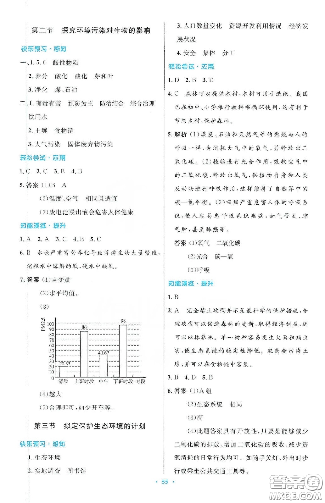 人民教育出版社2020初中同步測控優(yōu)化設(shè)計(jì)七年級生物學(xué)下冊人教版答案