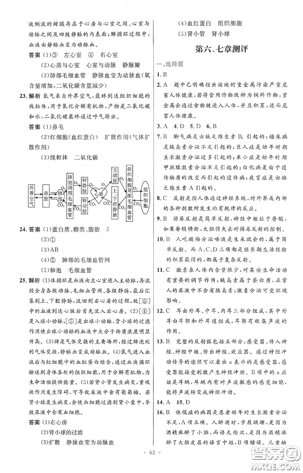 人民教育出版社2020初中同步測控優(yōu)化設(shè)計(jì)七年級生物學(xué)下冊人教版答案