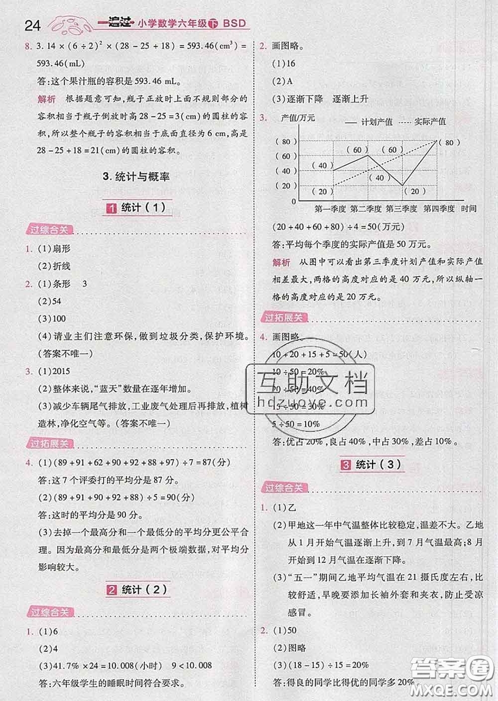 天星教育2020年一遍過小學(xué)數(shù)學(xué)六年級下冊北師版答案