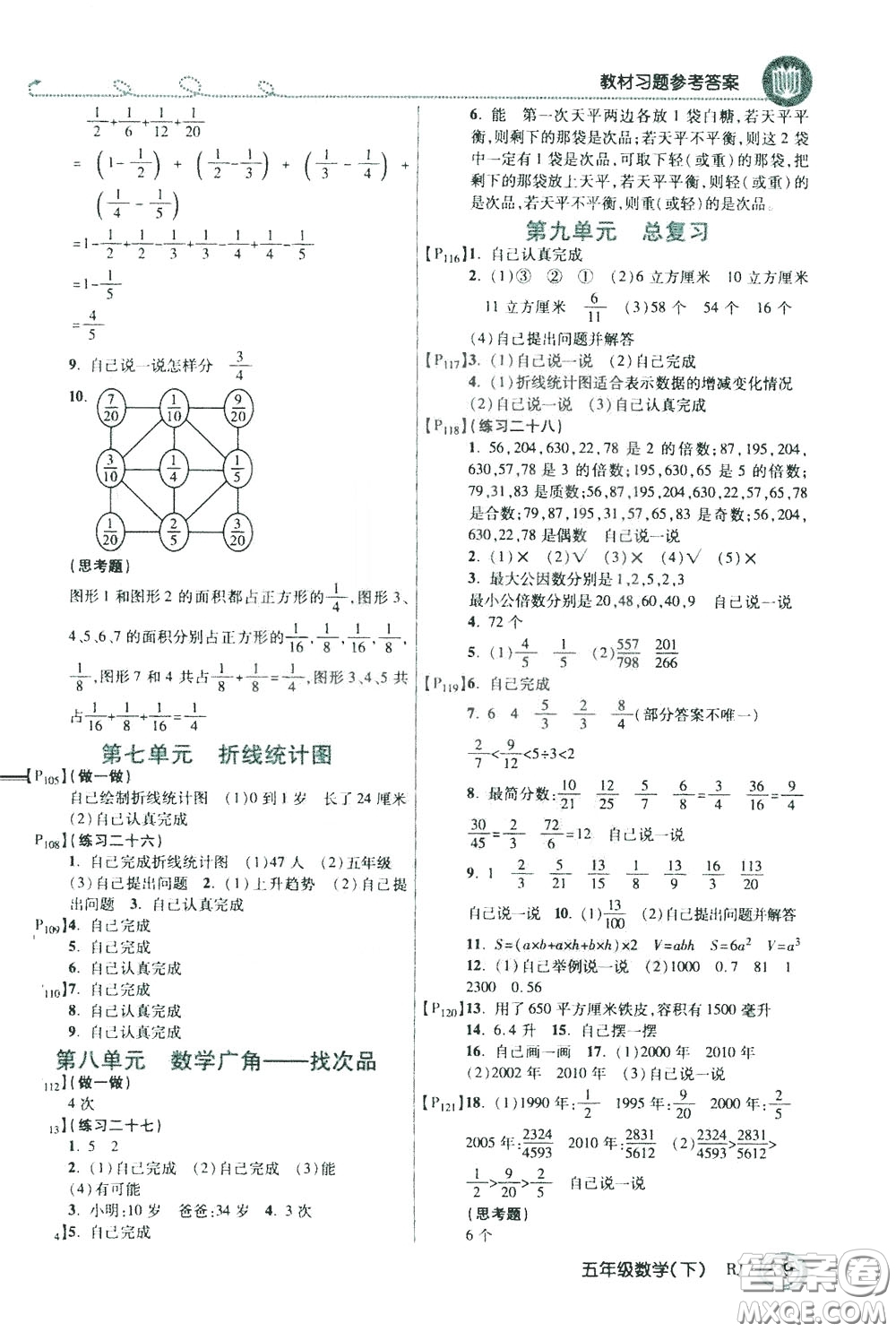 萬向思維2020年倍速學(xué)習(xí)法教材導(dǎo)學(xué)練五年級數(shù)學(xué)下RJ人教版參考答案