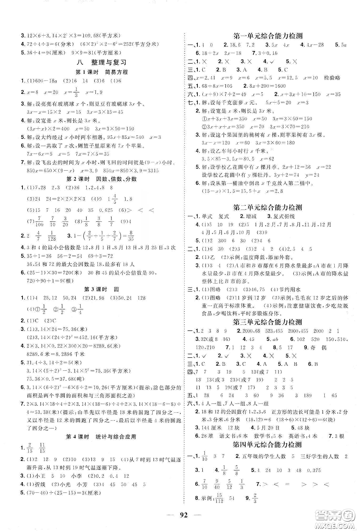 宇軒圖書2020春陽光同學(xué)課時(shí)優(yōu)化作業(yè)五年級(jí)數(shù)學(xué)下冊(cè)蘇教版答案