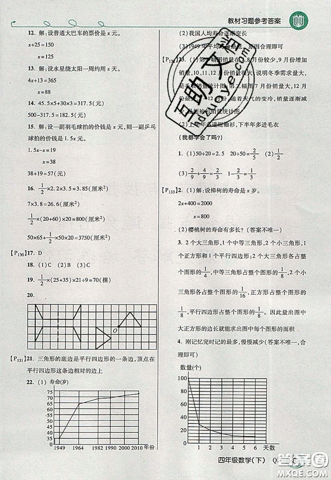 萬(wàn)向思維2020年倍速學(xué)習(xí)法教材導(dǎo)學(xué)練四年級(jí)數(shù)學(xué)下五四制青島版參考答案