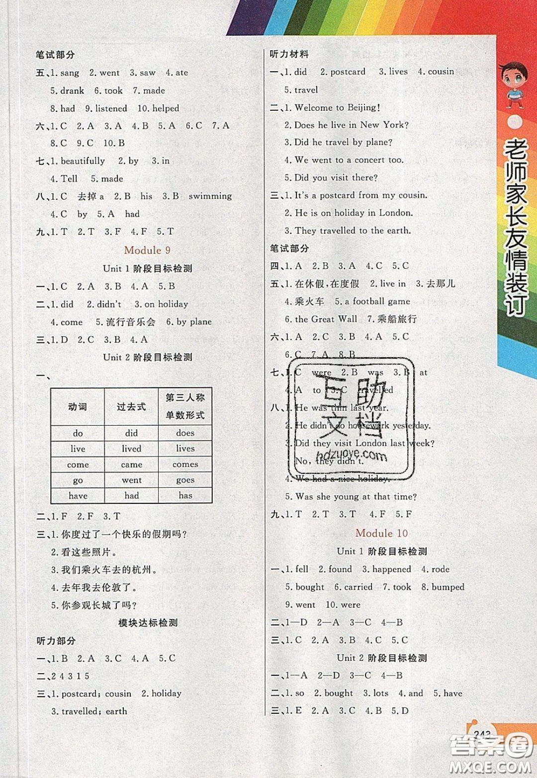 萬向思維2020年倍速學(xué)習(xí)法教材導(dǎo)學(xué)練四年級英語下外研版參考答案