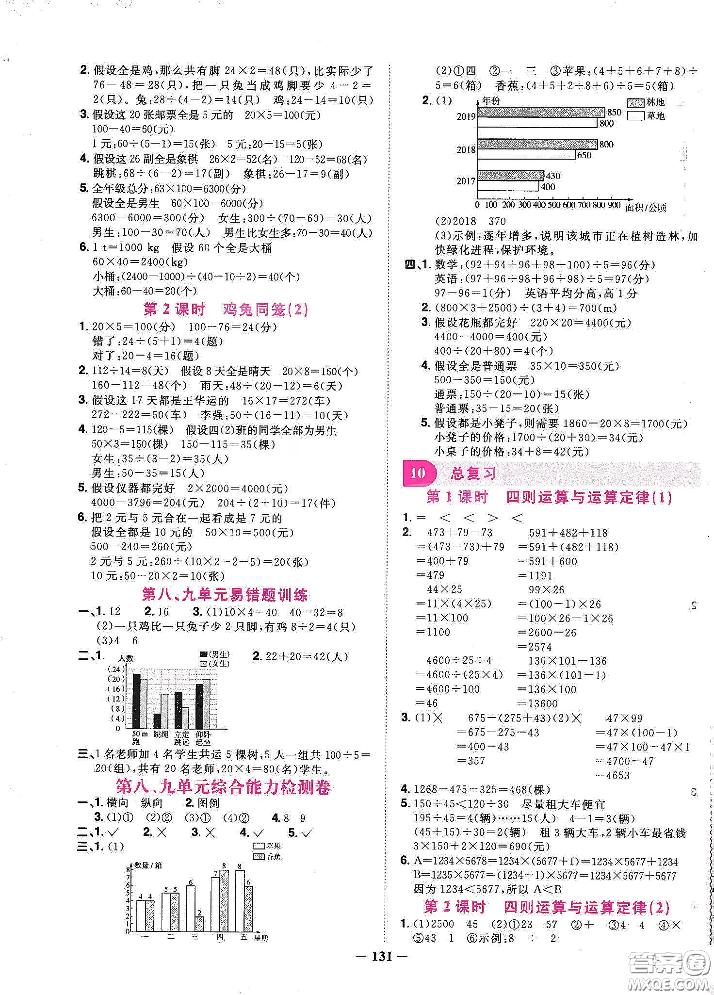 宇軒圖書2020春陽光同學課時優(yōu)化作業(yè)四年級數(shù)學下冊人教版天津適用答案