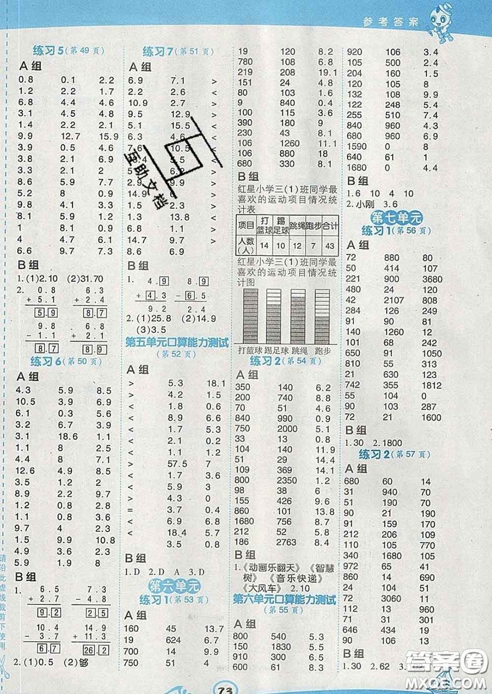 安徽教育出版社2020年星級(jí)口算天天練三年級(jí)數(shù)學(xué)下冊(cè)西師版答案