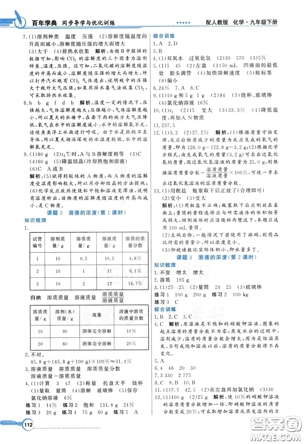 百年學(xué)典2020年同步導(dǎo)學(xué)與優(yōu)化訓(xùn)練化學(xué)九年級(jí)下冊(cè)人教版參考答案