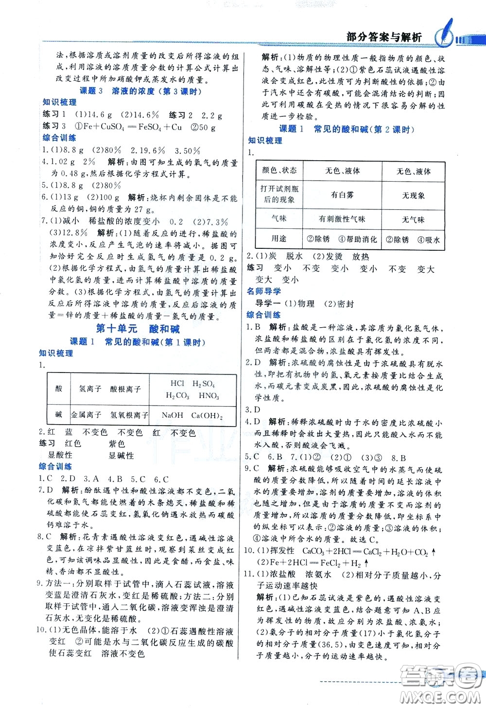 百年學(xué)典2020年同步導(dǎo)學(xué)與優(yōu)化訓(xùn)練化學(xué)九年級(jí)下冊(cè)人教版參考答案