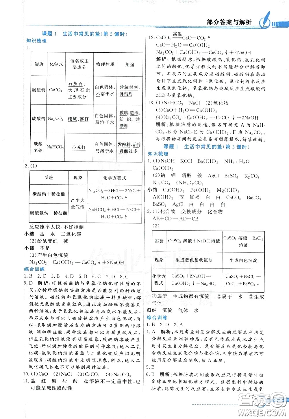 百年學(xué)典2020年同步導(dǎo)學(xué)與優(yōu)化訓(xùn)練化學(xué)九年級(jí)下冊(cè)人教版參考答案