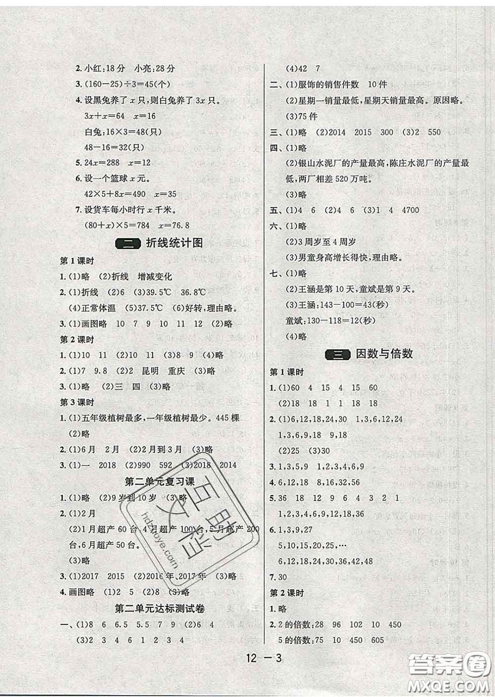 2020年1課3練單元達標測試五年級數(shù)學下冊蘇教版答案