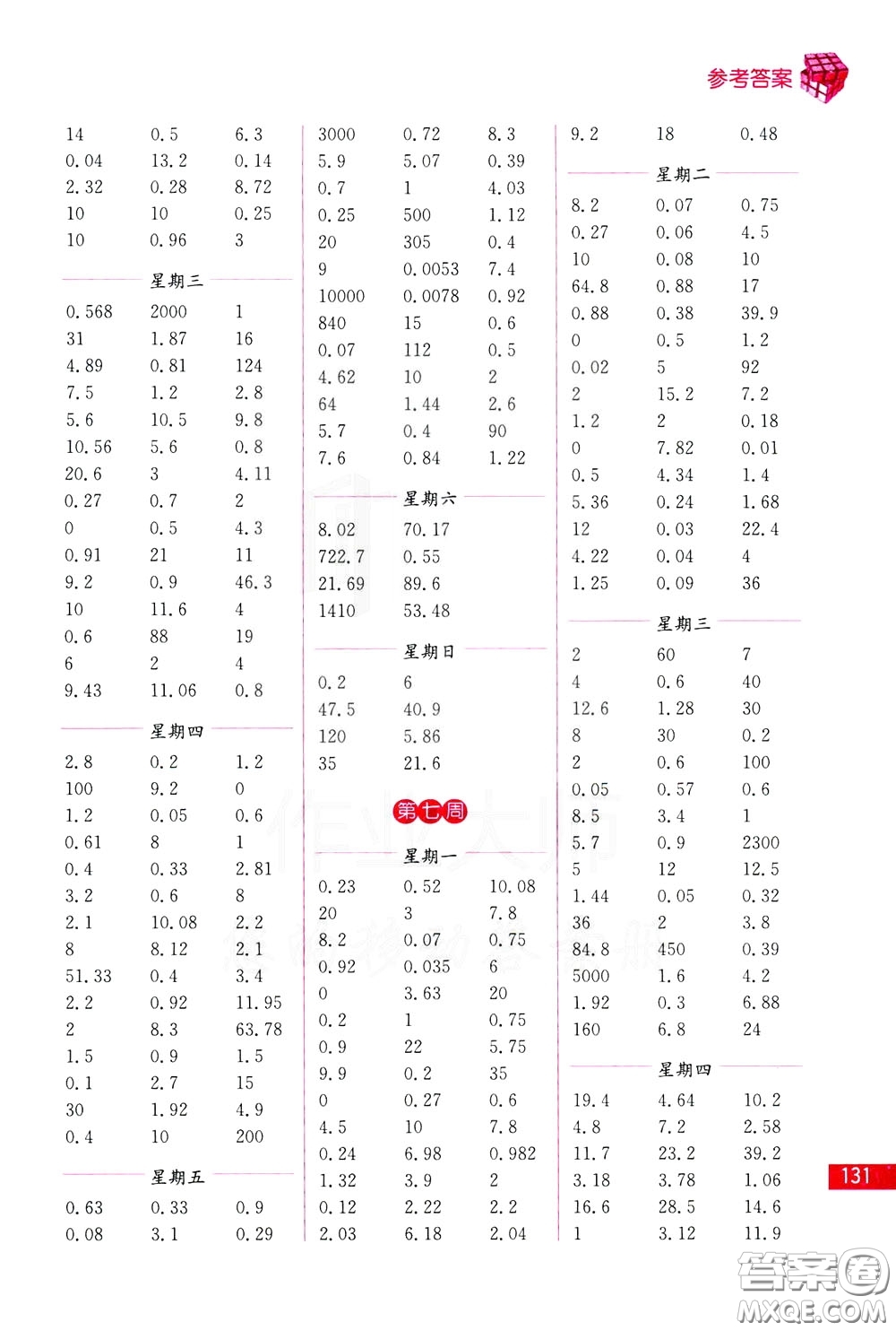 名師點撥2020年口算練習冊五年級下參考答案