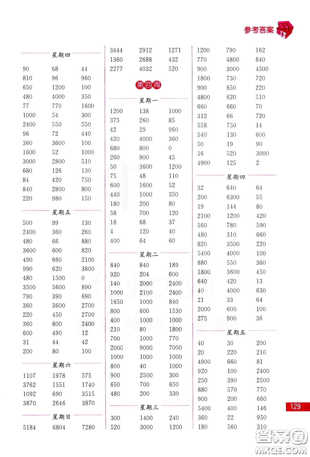 名師點(diǎn)撥2020年口算練習(xí)冊(cè)三年級(jí)下參考答案