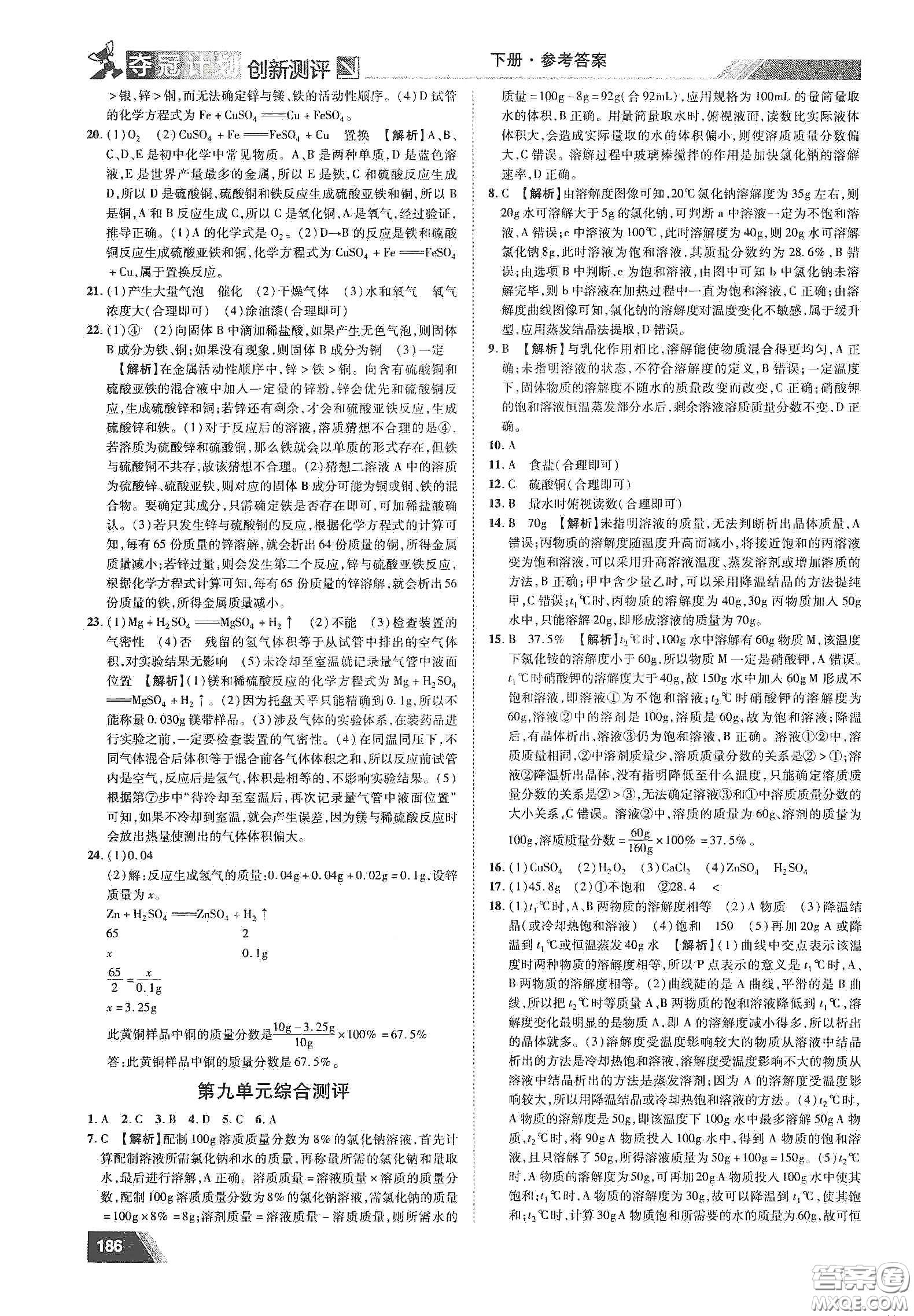 2020奪冠計(jì)劃初中創(chuàng)新測評九年級化學(xué)下冊人教版江西專版答案