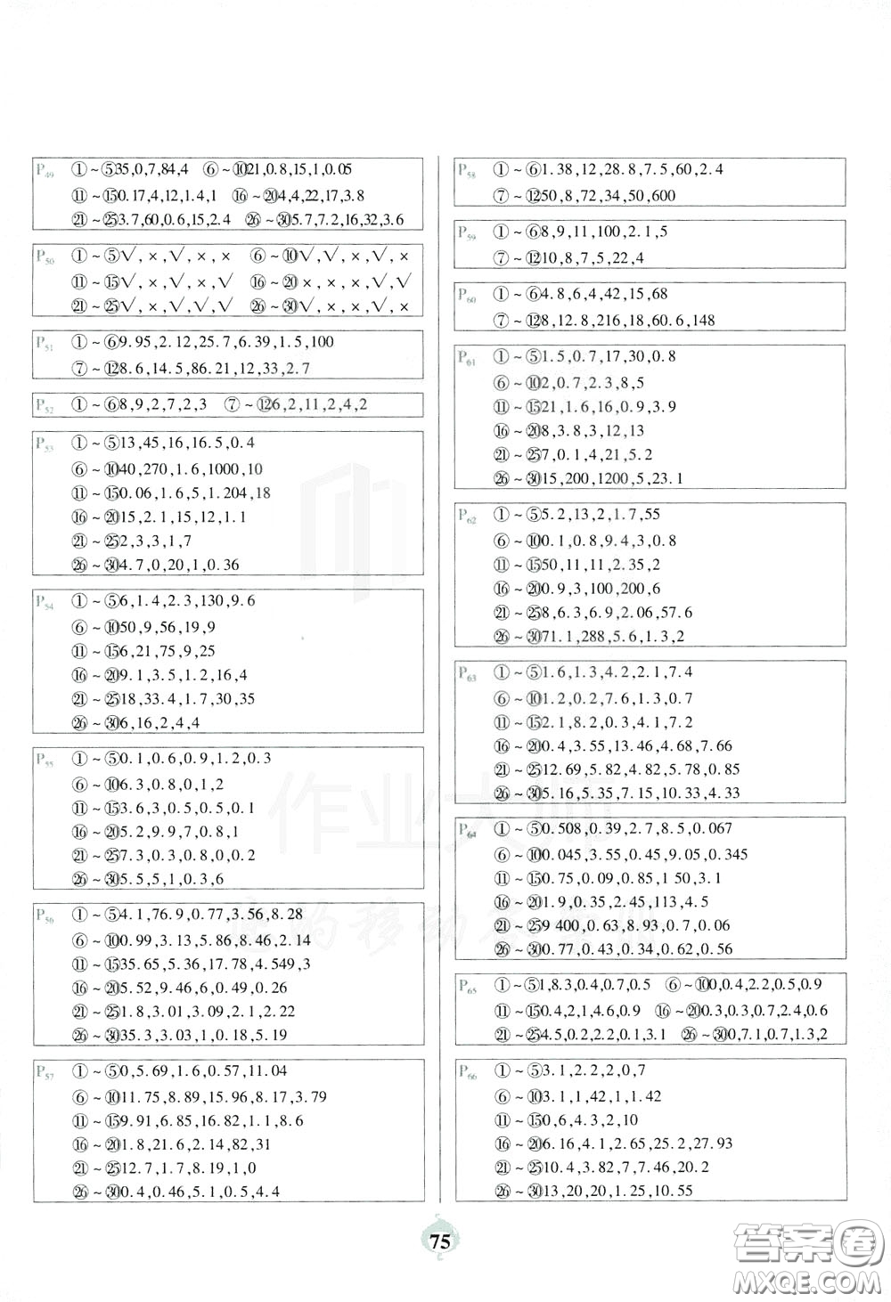 2020年計(jì)算小能手口算題卡四年級(jí)下BS北師版參考答案