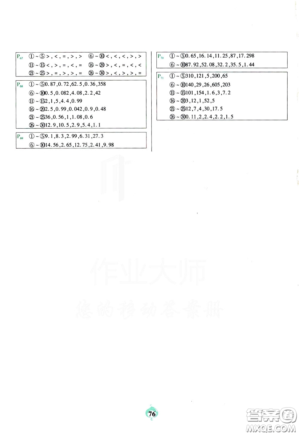 2020年計(jì)算小能手口算題卡四年級(jí)下BS北師版參考答案