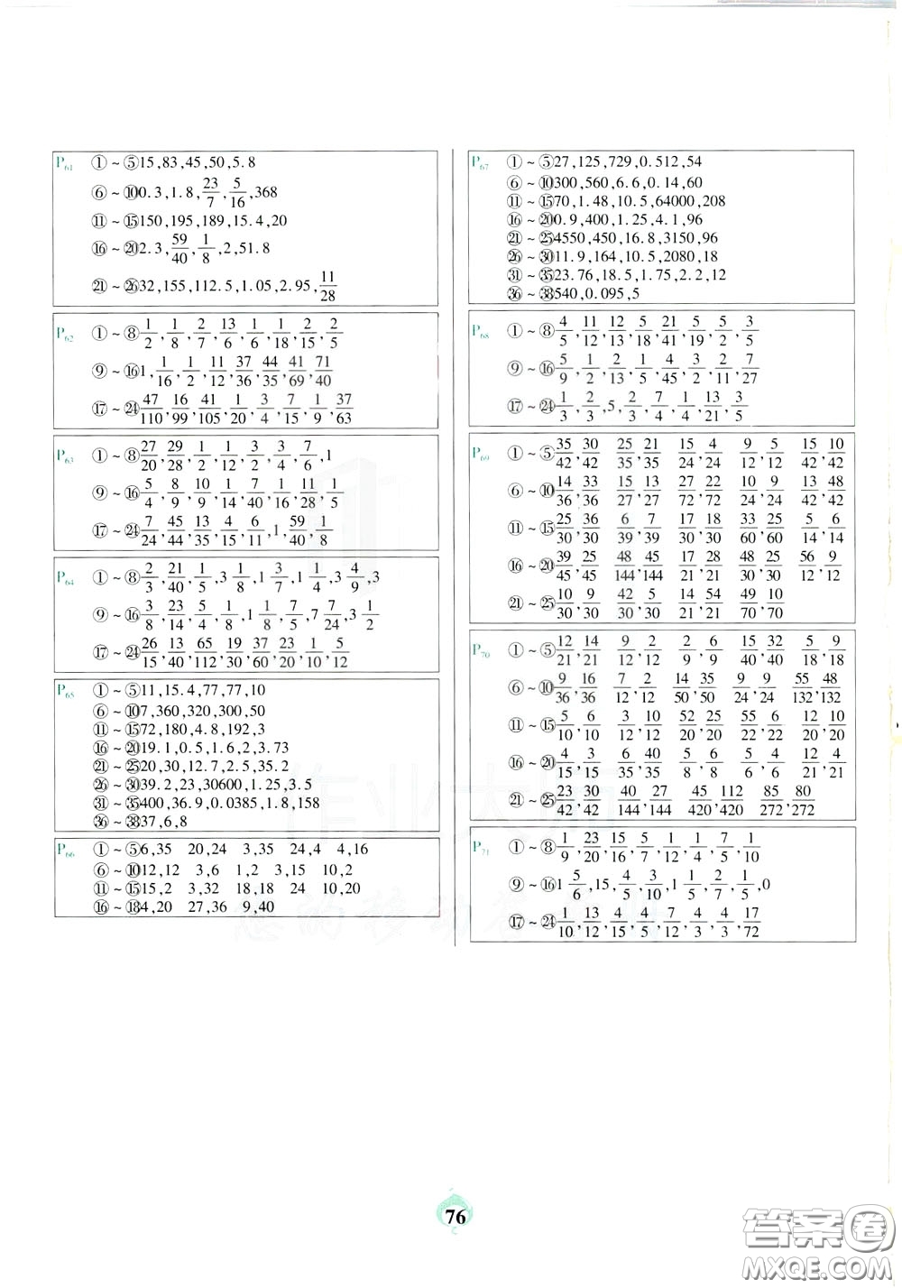 2020年計算小能手口算題卡五年級下RJ人教版參考答案