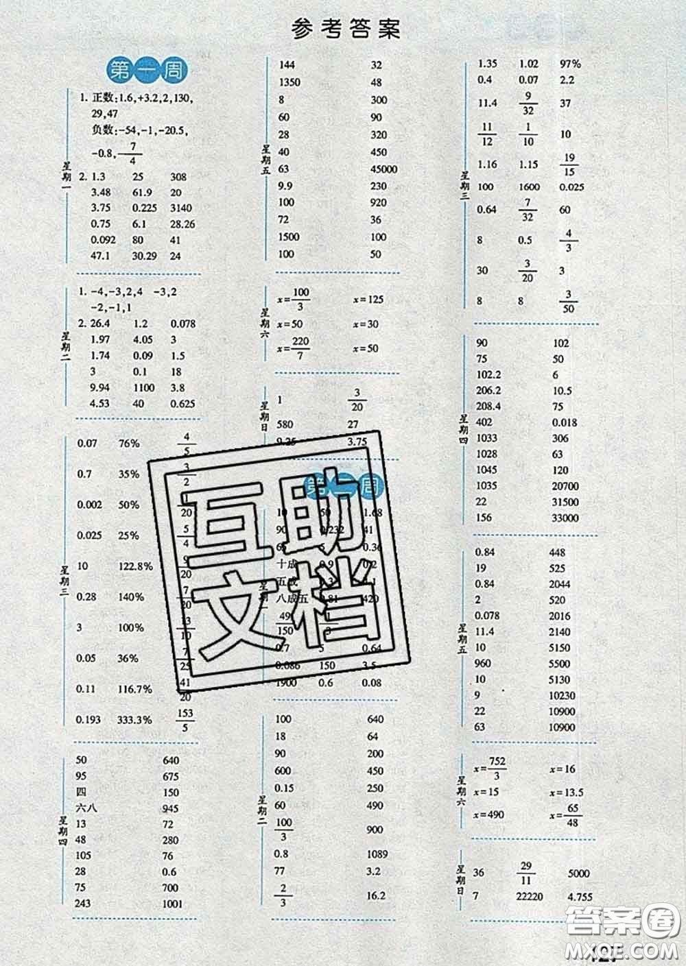 2020年經(jīng)綸學(xué)典口算達(dá)人六年級(jí)數(shù)學(xué)下冊(cè)人教版答案