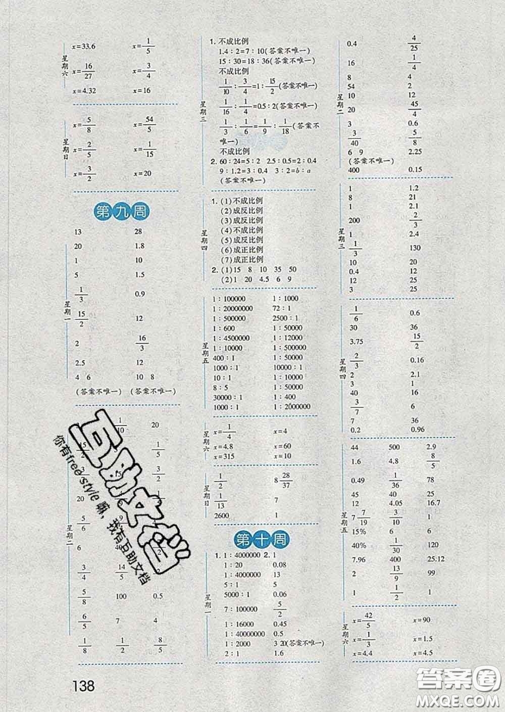 2020年經(jīng)綸學(xué)典口算達(dá)人六年級(jí)數(shù)學(xué)下冊(cè)青島版答案