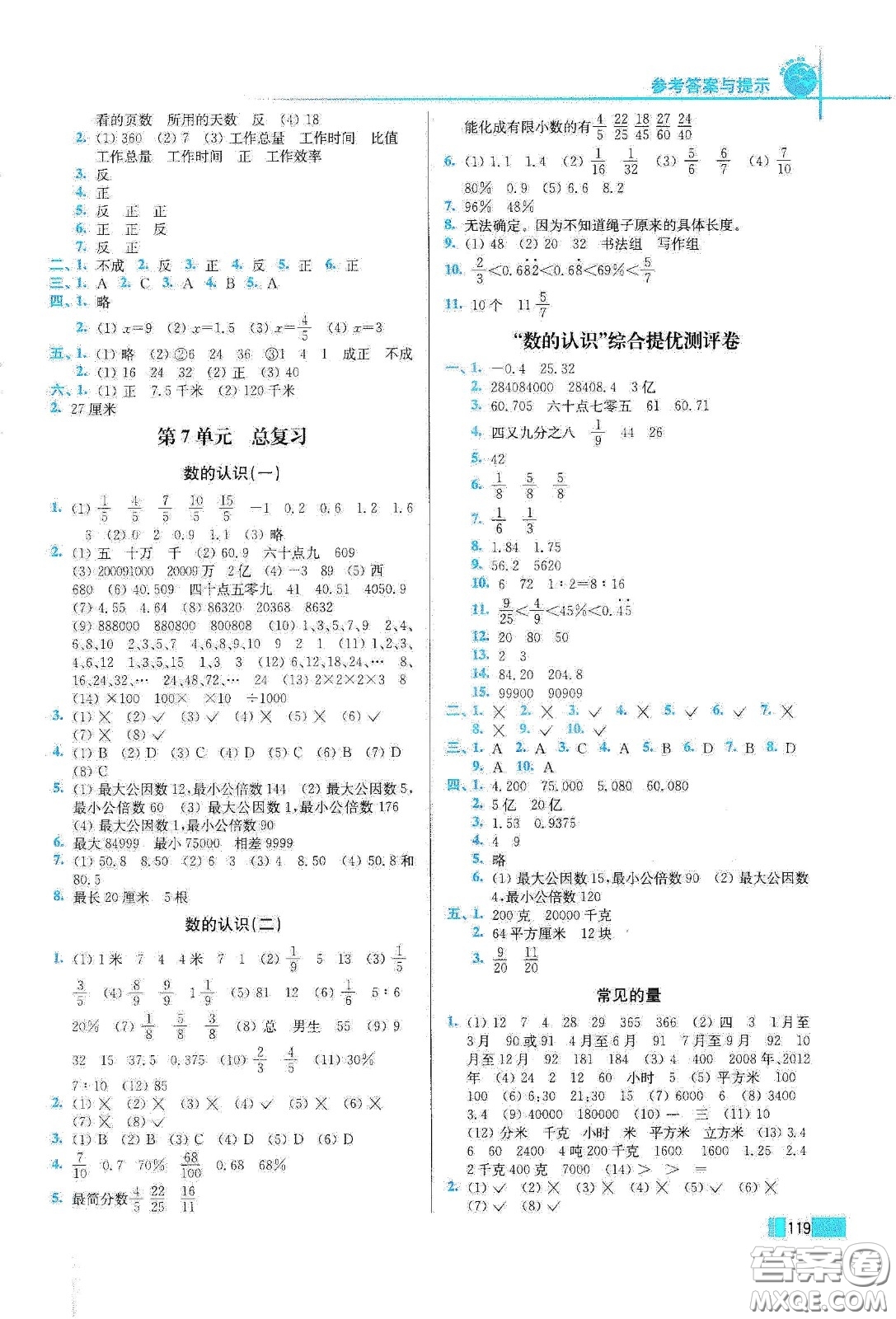 東南大學(xué)出版社2020名師點撥培優(yōu)訓(xùn)練六年級數(shù)學(xué)下冊江蘇版答案