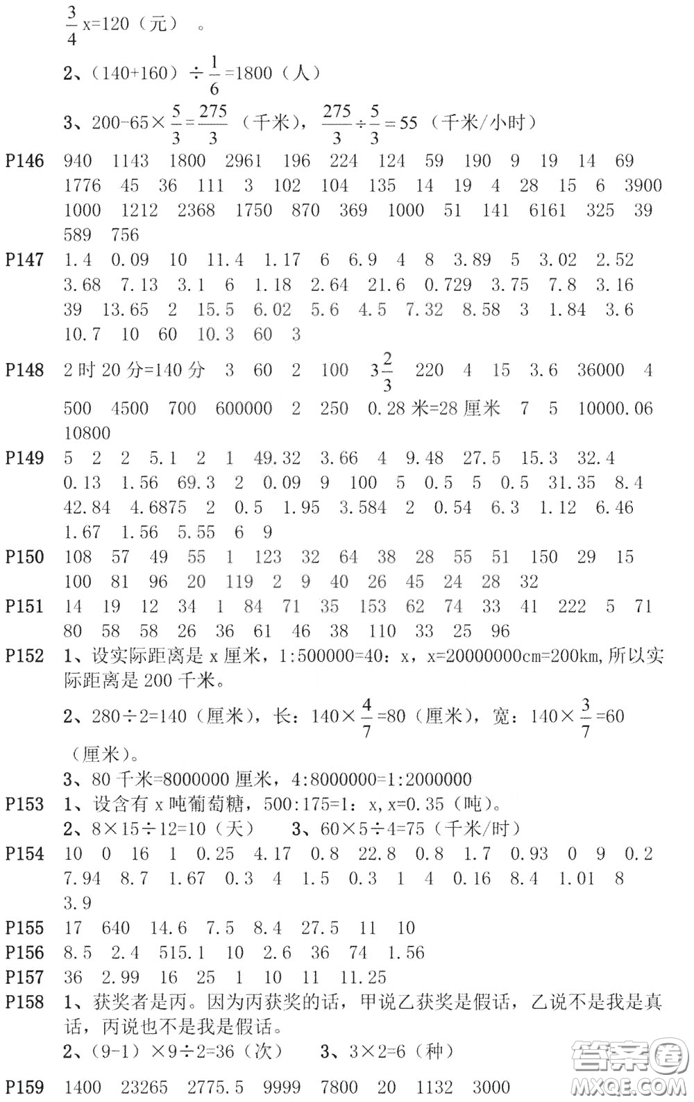 河海大學(xué)出版社2020年瘋狂口算小學(xué)數(shù)學(xué)口算題卡6年級(jí)參考答案