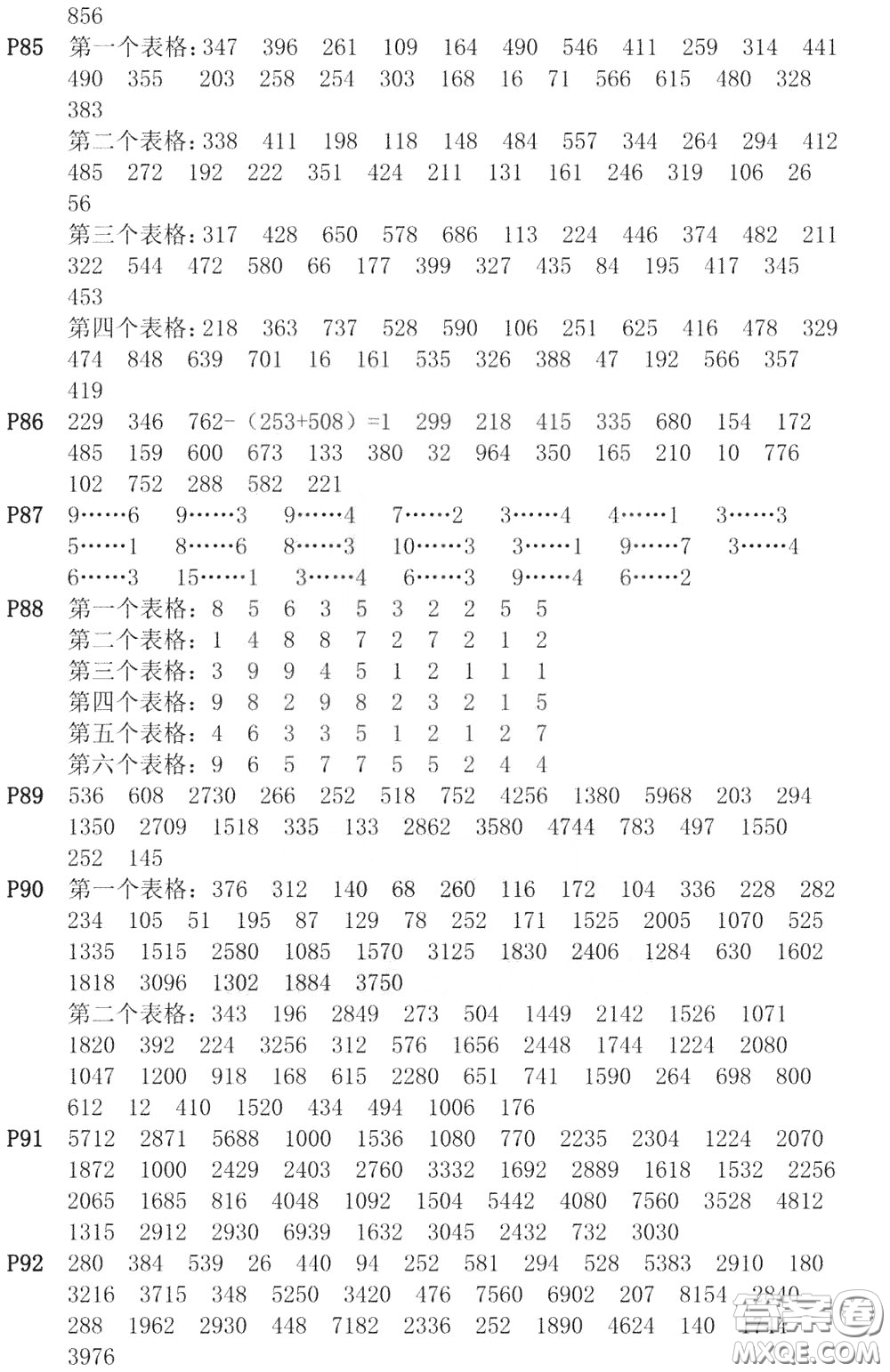 河海大學(xué)出版社2020年瘋狂口算小學(xué)數(shù)學(xué)口算題卡3年級參考答案