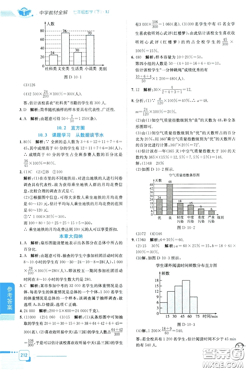 2020年中學(xué)教材全解七年級(jí)數(shù)學(xué)下RJ人教版參考答案